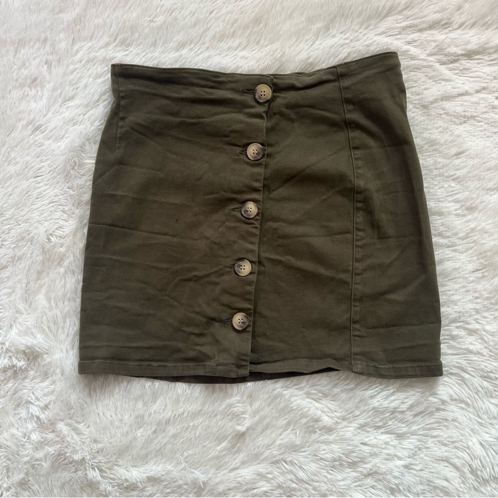 I&M Black Label Olive Green High-Rise Button-Front Mini Skirt - Size Large